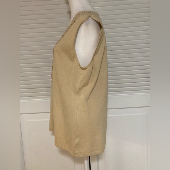 EC Reba Tan Sleeveless Silk Sweater With Front Fringe & Sequins Size XL - Picture 4 of 10